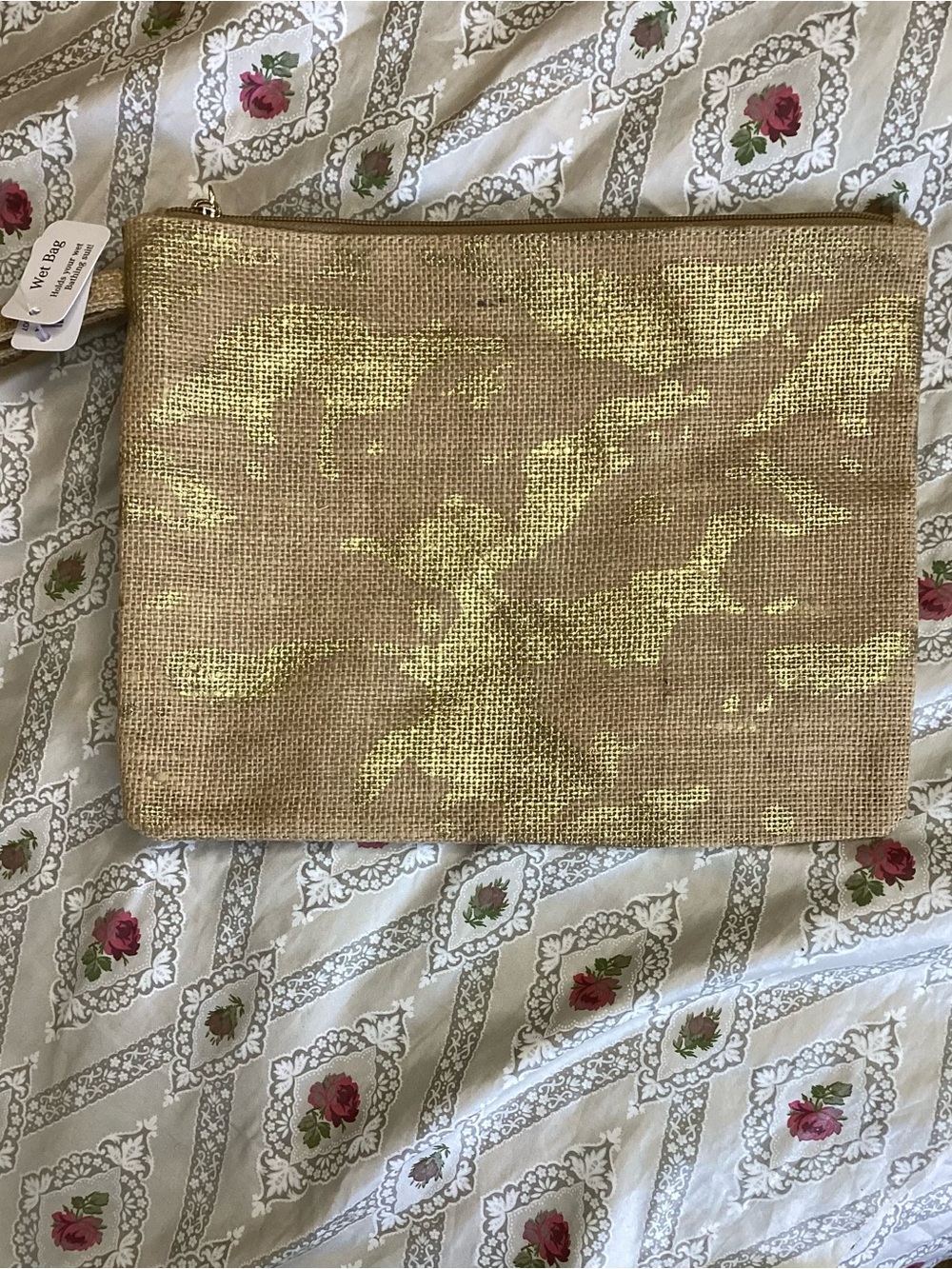 Metallic Gold Wristlet Woven Wet Bag 11 x 8.5